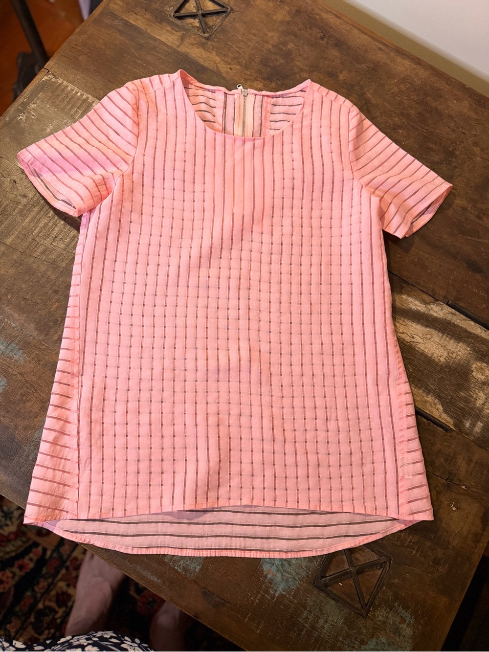 Striped Jacquard Woven Top in Light Salmon Pink  with Back Neck zipper